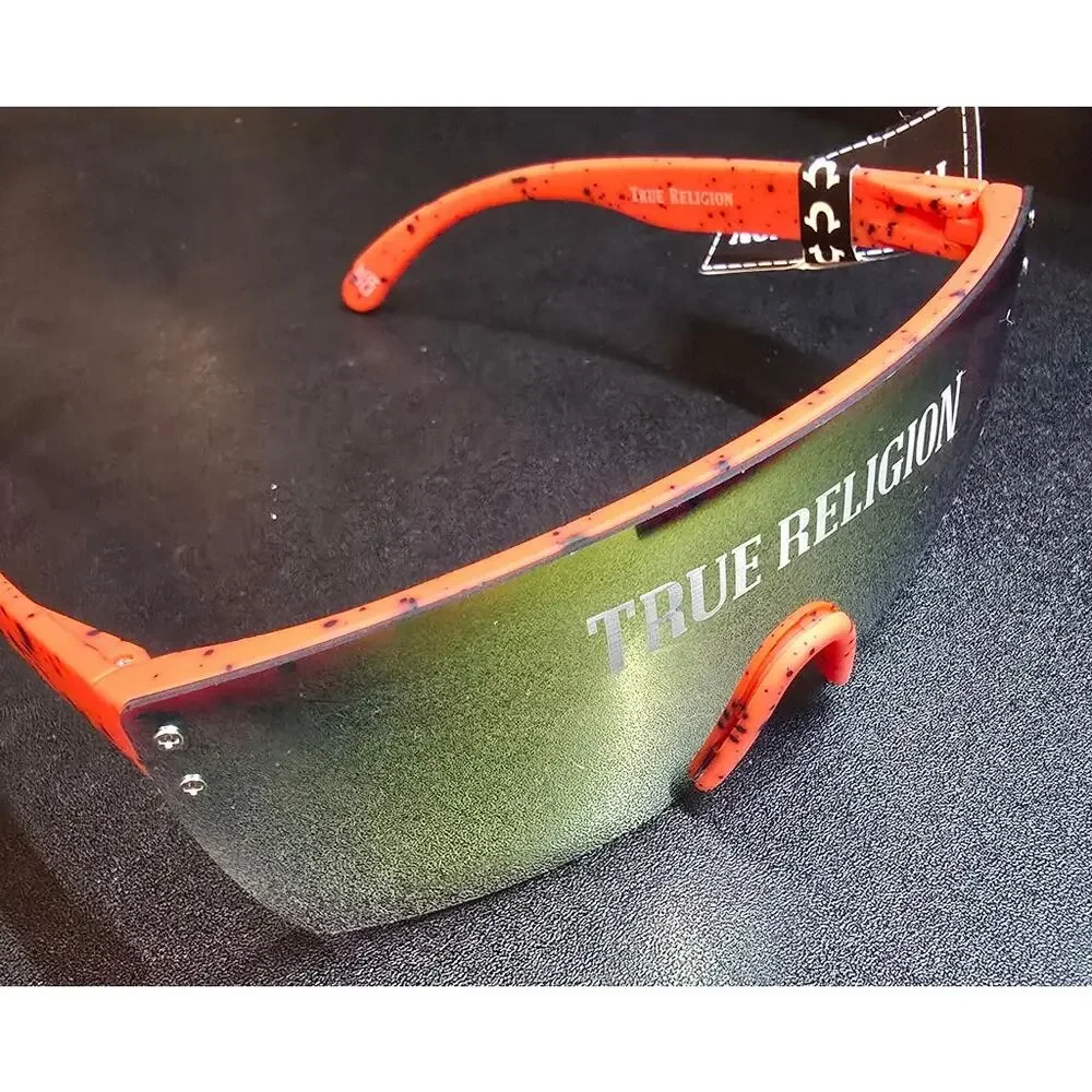 True Religion TRSP468X Orange Speckled Shield Sunglasses Mirrored NWT NEW